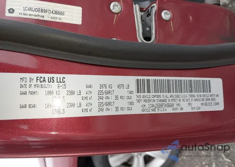 2015 Jeep Compass Latitude from USA, damaged, VIN 1C4NJDEB9FD436609